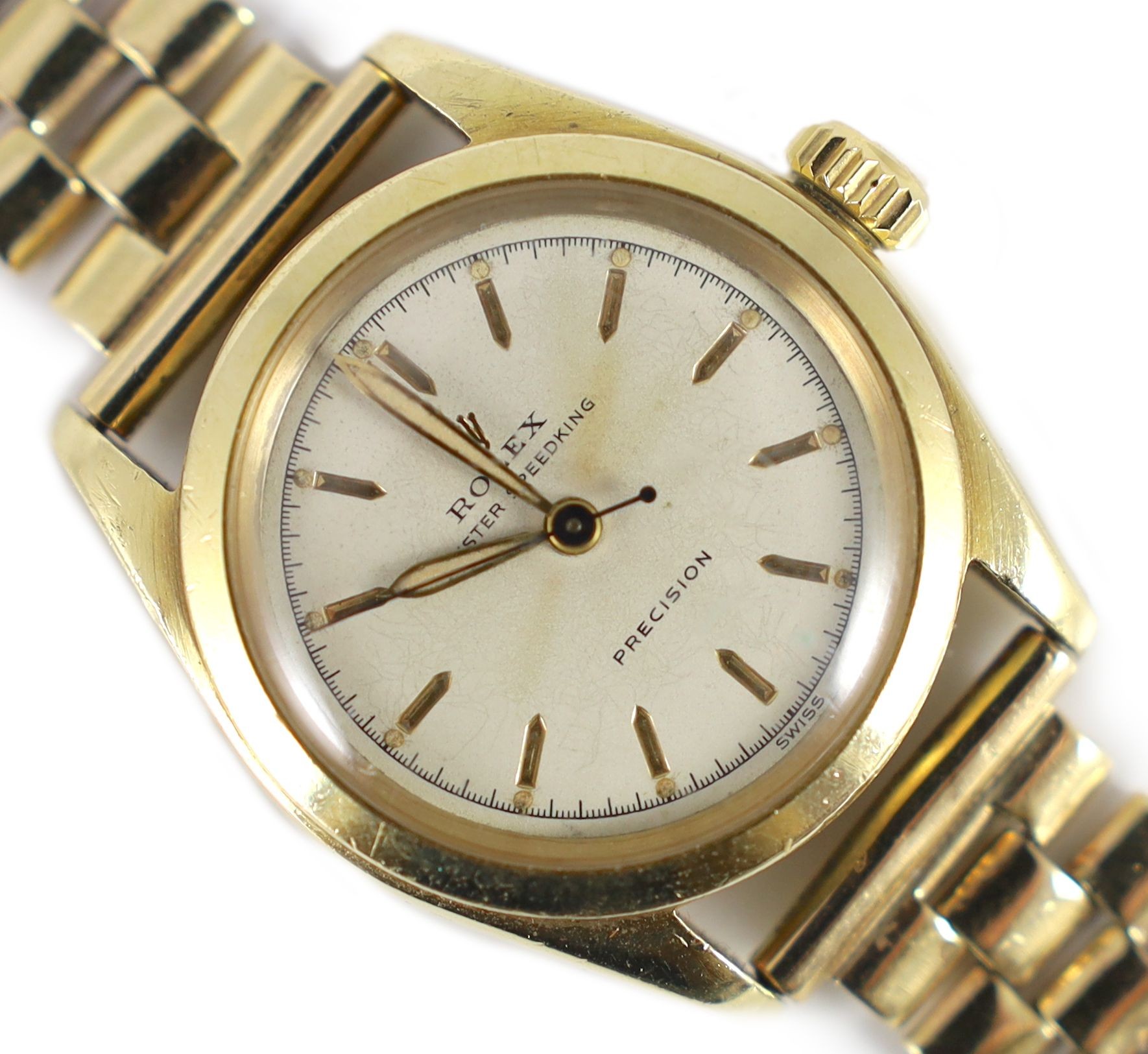 A gentleman's 1950's 9ct gold Rolex Oyster Speed King Precision wrist watch